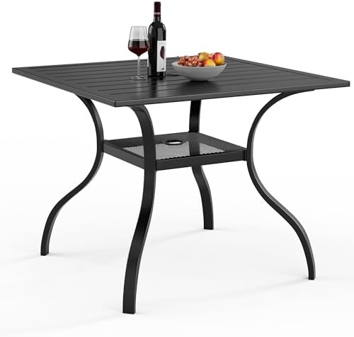 Incbruce Patio Dining Table, 37" x 37" Square Table Metal Steel Slat Table with 1.57" Umbrella Hole, for Backyards, Porches, Gardens, or Poolside by Incbruce