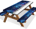 Piano Keyboard Picnic Table Cover with Bench Covers, Camping Essentials, Music Themed Waterproof Windproof, Fitted Tablecloth Cover with Elastic Edge, for Outdoor, Garden, 3 PCS, 30x60 Inch by Xguatan
