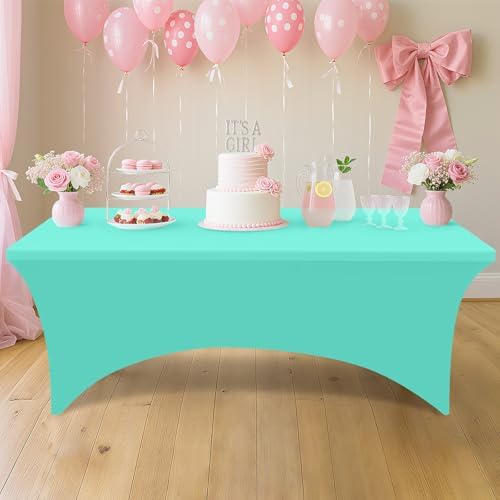 Smiry 2 Pack Spandex Table Cloth 8FT, Elastic Fitted Aqua Tablecloth - Image 5