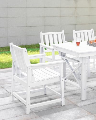 HDPE Patio Dining Set, 5-Piece Outdoor Table and Chairs with Umbrella Hole, Modern Outdoor Dining Set for 4, HDPE Outdoor Patio Furniture Dining Sets for Deck, Poolside, Porch, Pearl - Image 4