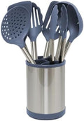 Glad Kitchen Utensils Set, 8pcs - Nonstick Cooking Tools with Stainless Steel Handles & Rotating Utensil Holder - Turners, Ladle, Spoon, Tongs, Spaghetti Server, and Skimmer - Dishwasher Safe, Blue by GladTrashFoodStorage