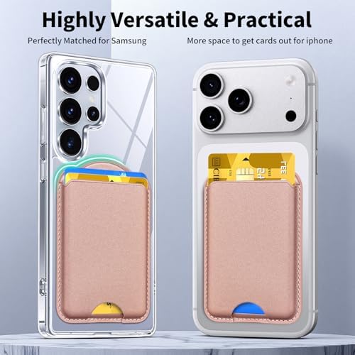 Magnetic Wallet for Samsung Galaxy S26 S25 S24 Series, Fold 8 Ultra with Magsafe Case, for iPhone 18-12 Series, RFID Blocking Leather Magnetic Card Holder | Holds 3 Cards | Rose Gold - Image 4