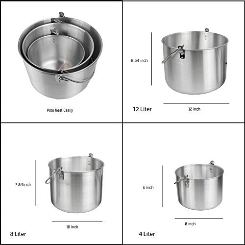 AceCamp Nested Pot Aluminum Lightweight Cooking Pot Set Outdoor Large Stock with lid and folding handle - 4L,8L,12L - Image 2