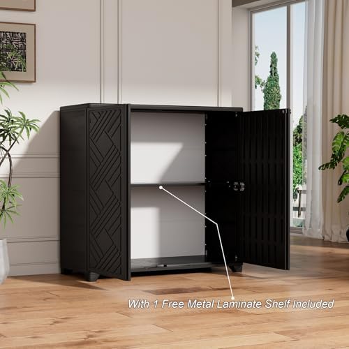 HOMSPARK Indoor/Outdoor Storage Cabinet with Doors and 1 Shelf, 34”x15”x34” HDPE Plastic Storage Box for Bedroom, Bathroom, Living Room, Balcony, Multi-Purpose for Daily Tools, Black - Image 2