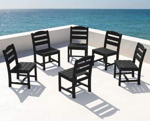 KINGYES Outdoor Armless Dining Chairs Set of 6,HDPE Patio Chairs,Black by KINGYES