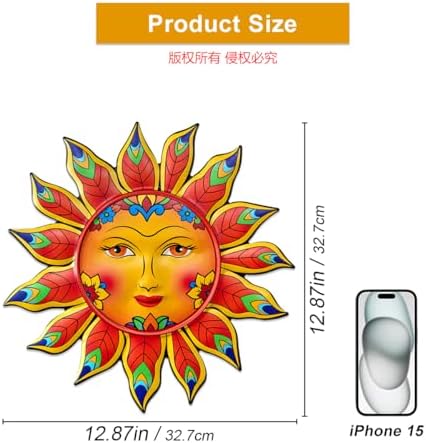 Metal Sun Flower Wall Decor,12.87 inches Sun Wall Art Hanging Decoration for Indoor and Outdoor, Garden Farmhouse Yard Patio Fence Living Room Bedroom Decor - Image 3