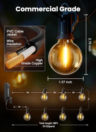 Brightown 38FT 16LED Solar String Lights Outdoor with Remote & USB Port - Image 5