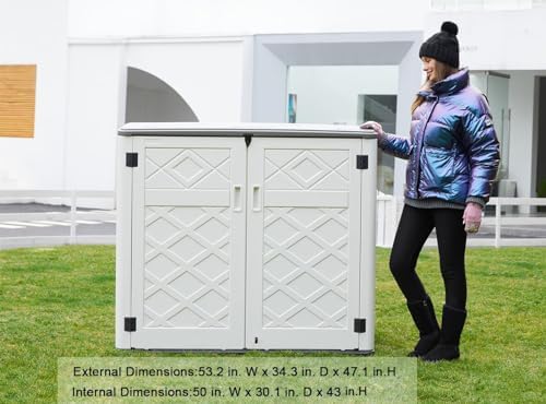 KINYING Larger Outdoor Storage Shed Weather Resistance, Horizontal Outdoor Storage Box Waterproof for Garden, Patios, Backyards, 48 Cu.ft Capacity for Garbage Cans, Lawn Mower, Garden Tools - Image 5