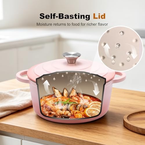 Enameled Cast Iron Round Dutch Oven -7QT Pot With Lid,Pink - Image 4