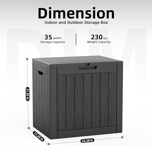 DRATO 35 Gallon Outdoor Storage Box Waterproof, Lockable Resin Deck Box for Patio Furniture, Pool Supplies & Garden Tools, Weatherproof Outside Storage Bin for Backyard Porch (Black, 35 Gallon) - Image 2