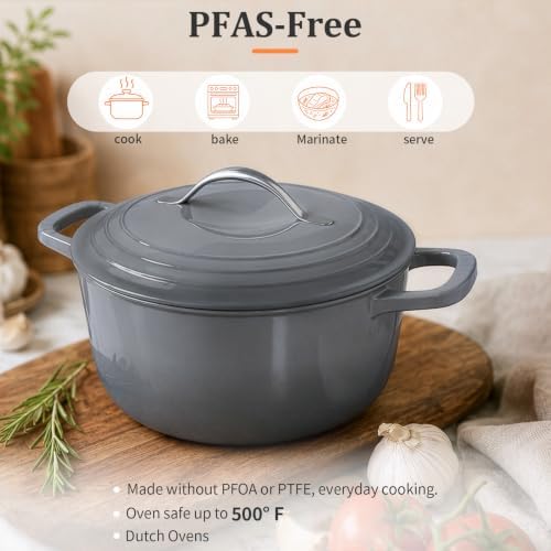 Winado 7.5 Qt Enameled Cast Iron Dutch Oven Pot with Lid, Black‑Gray Ombre - Image 5