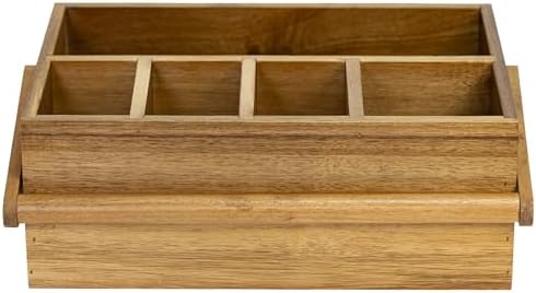 VaeFae Acacia Silverware Caddy, Utensil Holder with Handle, Large - Image 3