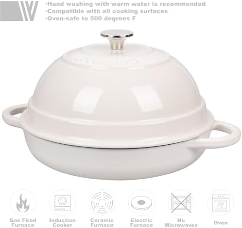 VORRINGARD Cast Iron Enameled Dutch Oven Pot with Lid for Bread Baking, Bread Oven, 6 Quart, White - Image 3