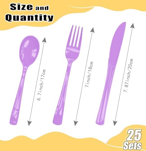 HEIPINIUYE 75 Pack Light Purple Plastic Cutlery Heavy Duty Lavender Plastic Knives Forks and Spoons Disposable Silverware Set for 25 Guest Camping Birthday Baby Shower Party Cutlery Set - Image 3