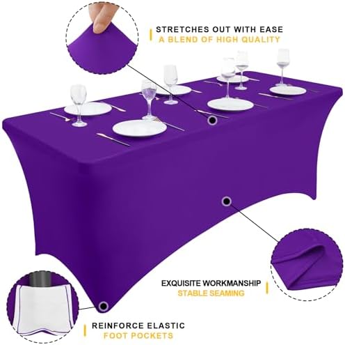 Smiry 2 Pack Spandex Table Cloth 6FT, Elastic Fitted Purple Tablecloth - Image 3