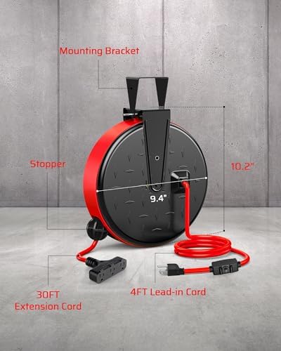 DEWENWILS Retractable Extension Cord Reel, Metal Reel with 30FT Power Cord - Image 3