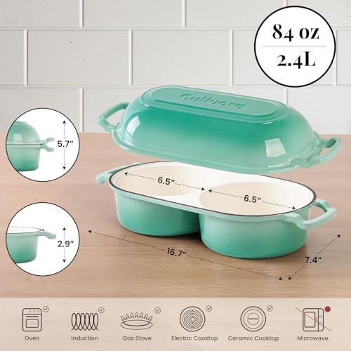 Cast Iron Bread Pan with Lid, Mini Enamel Sourdough Baking Dutch Oven Pot, Double Round Loaf Space for Homemade, Bread, Cake, Meatloaf, 16.5cm Diameter, 500°F Oven Safe, Non Stick, Green - Image 2