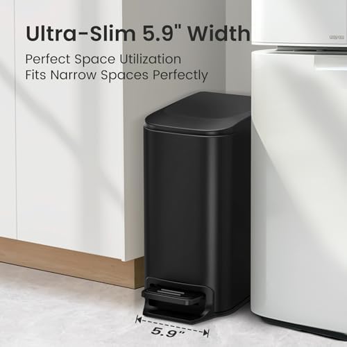 Cesun Small Bathroom Trash Can with Lid, 1.6 Gal, Soft Close, Matte Black - Image 2