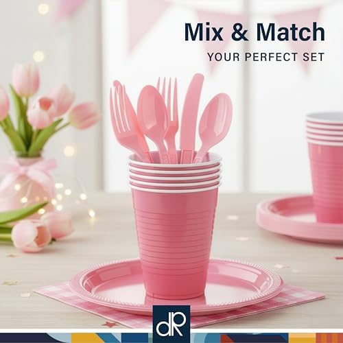 DecorRack Light Pink Plastic Cups, 12 oz Disposable Cups, Reusable Party Supplies (40 Count) - Image 5