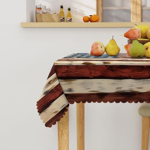 USA Flag Tablecloth 54x54 Inch Square American Wood Grain Patriotic Table Cloth Decorations Table Cover for Party Picnic Kitchen Dinner Decor Outdoor - Image 3