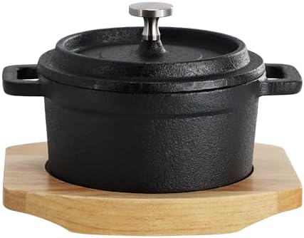 MegaChef Cast Iron 8 Ounce Mini Dutch Oven with Wood Tray, Cookware, Bakeware, Serveware (4 Piece) - Image 2