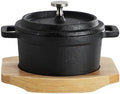 MegaChef Cast Iron 8 Ounce Mini Dutch Oven with Wood Tray, Cookware, Bakeware, Serveware (1 Piece) by Elama