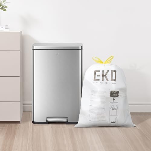 EKO 13 Gallon / 40-60 Liter, 60 Count Drawstring Trash Bags, Extra-Strong Unscented Garbage Bags, Easy-Dispense Roll for Kitchen & Household Use, Leak-Resistant, Code F, White - Image 3