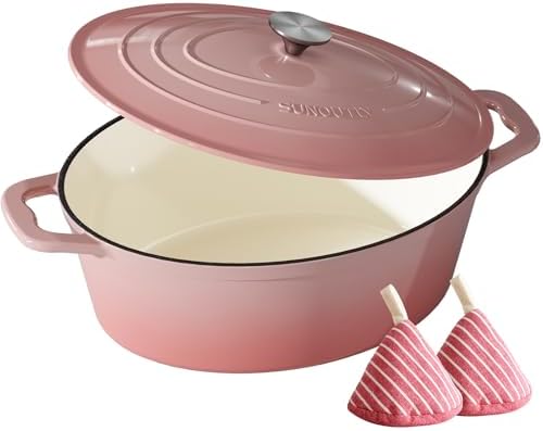 Enameled Cast Iron Dutch Oven, 9.3QT Pot with Lid, Gentle Pink by SUNOUTLY