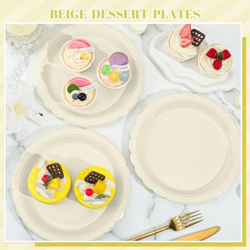 NatNarr 30 Pk Ivory Paper Plates 9" Disposable Scalloped Cream Beige Plates - Image 4