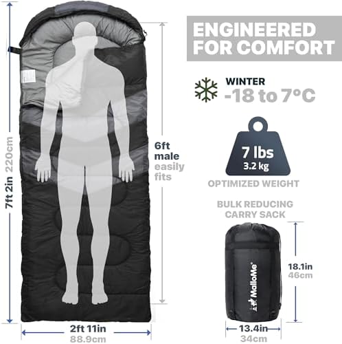 MalloMe Sleeping Bags for Adults Cold Weather & Warm - Backpacking Camping Sleeping Bag for Kids 10-12, Girls, Boys - Lightweight Compact Camping Essentials Gear Accessories Hiking Sleep Must Haves - Image 2