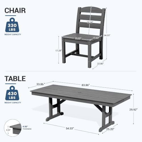 KINGYES Outdoor Armless Dining Chairs Set of 4,HDPE Patio Chairs,Grey - Image 2