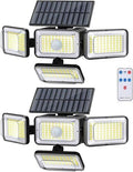 Solar Lights Outdoor Waterproof, 288 LED 2800LM Motion Sensor Outdoor Lights with Remote Control, 4 Head Solar Flood Lights Outdoor for Patio, Garage, Yard, Wall, IP65 Security Lights 2 Pack by Unknown