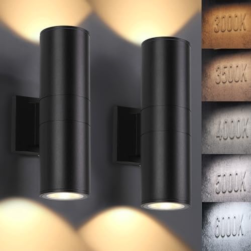 DAKAFUL 5CCT Dimmable Wall Lights Outdoor 2 Packs, 3000K 5000K 6000K Integrated LED Cylinder Up Down Modern Aluminum Light, Waterproof Exterior Light for Porch Patio Door Garage Indoor by DAKAFUL
