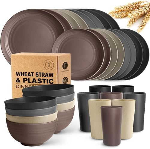 Teivio 32-Piece Plates and Bowls Sets for 8, Wheat Straw Dinnerware Sets by Teivio