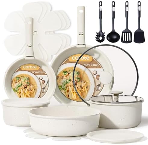 CAROTE 19pcs Pots and Pans Set Non Stick, Detachable Handle Cookware by CAROTE