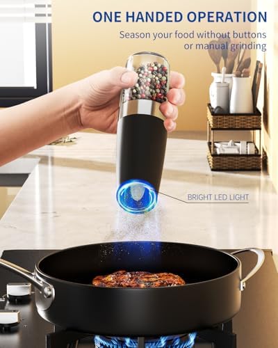 CIRCLE JOY Gravity Electric Salt and Pepper Grinder Set Automatic Salt and Pepper Grinder Set with LED Light, Battery Operated, Adjustable Coarseness, Large Capacity, for Home Kitchen BBQ, Black - Image 4