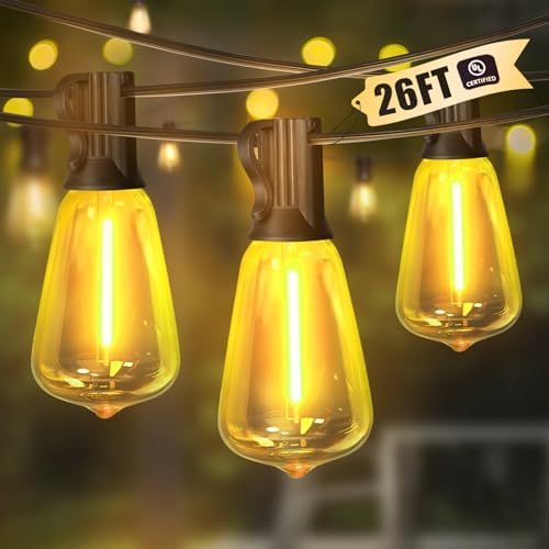 LAMPHOME 26Ft ST38 Outdoor String Lights, Yellow Patio Lights with 12+1 ST38 Edison Bulbs, LED Shatterproof String Lights for Outside Bistro Christmas Patio Party Decorations by ULL