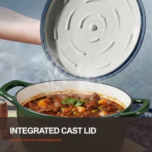 Overmont Enameled Cast Iron Dutch Oven - 5.5QT Pot with Lid Cookbook & Cotton Potholders - Heavy-Duty Cookware for Braising, Stews, Roasting, Bread Baking Bamboo Shadow - Image 2