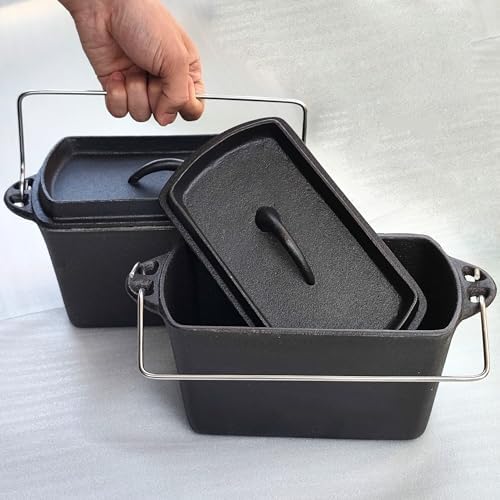Voulosimi Cast Iron Loaf Oven Pan - 4.33"x4.92"x8.66" Durable Loaf Pans Rectangular Baking Pan for home baking (Bread Pan, 2 x 2 QT) by Voulosimi