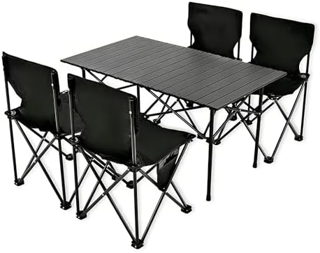 Camping Table with 4 Chairs, Portable Folding Picnic Table Set by FXKS
