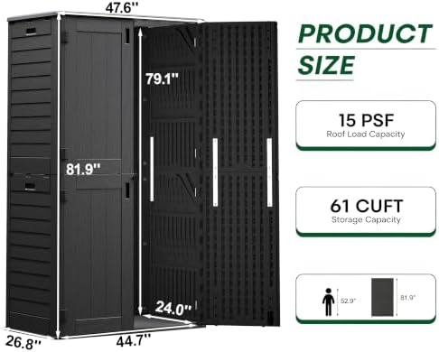 Outdoor Storage Shed Waterproof, 61 Cu.Ft Tall Vertical Resin Sheds - Image 3