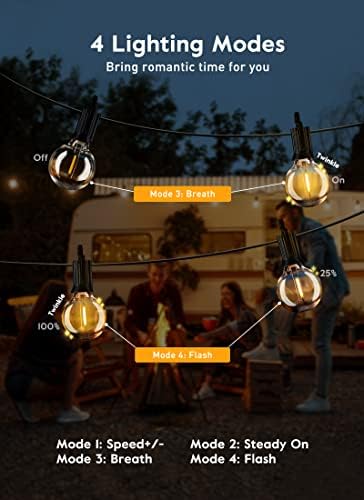 Brightown Outdoor String Lights, 38FT 15 Shatterproof LED Bulbs with Remote, Waterproof Dimmable Patio Hanging Lamps for Porch, Balcony, Bistro, Cafe, Deck, Backyard - Image 6