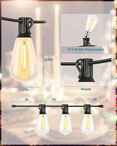 Lightdot 200FT Outdoor String Lights, LED Bistro String Lights with Shatterproof ST38 Vintage Bulbs, 2200K Dimmable, Waterproof Hanging Lights for Porch, Deck, Garden, Backyard, Balcony - ETL Listed - Image 3