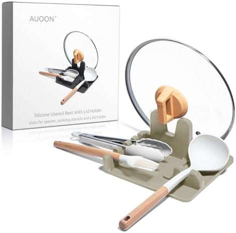 AUOON Silicone Utensil Rest with Lid Holder, Large, Milk Shake by AUOON