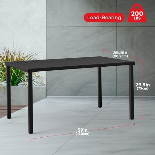 Costaelm Outdoor Dining Table for 6, Rectangular Metal Patio Table, 6-Person Weather Resistant Steel Slat Table for Lawn Garden Backyard, Black - Image 2