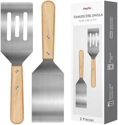 2PCS Stainless Steel Spatula,Wooden Handle Metal Spatula for Steak,Burgers by AmyFei