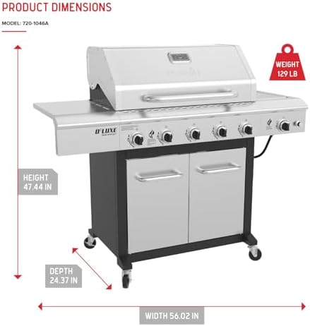 Nexgrill Deluxe 5-Burner Gas Grill, Ceramic Side Burner with Side Table - Image 6
