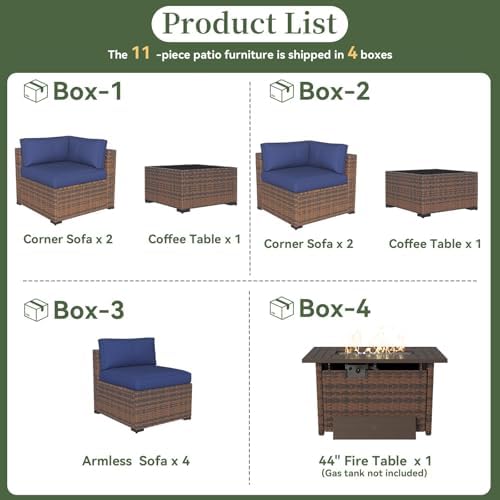 Aoxun 11 Piece Patio Furniture Set with 44" Fire Pit Table Wicker Rattan - Image 5