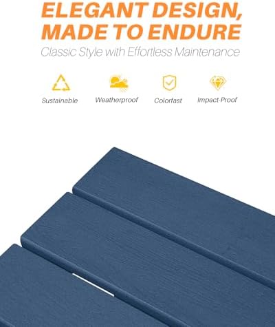 HDPE Outdoor Dining Table, 66.9” Rectangle Patio Dining Table for 6, All-Weather HDPE Outdoor Table with 2.2” Umbrella Hole, HDPE Patio Furniture for Deck, Backyard, Garden, Pool, Navy - Image 6