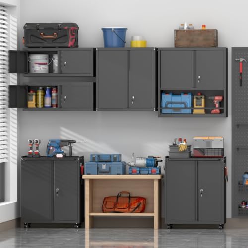 IRONFFICE Metal Garage Wall Cabinets,13" H Garage Storage Cabinet Wall Mounted,Floating Storage Organization with Doors,Locking Hanging Cabinet for RV,Home Office,Warehouse,Black - Image 6